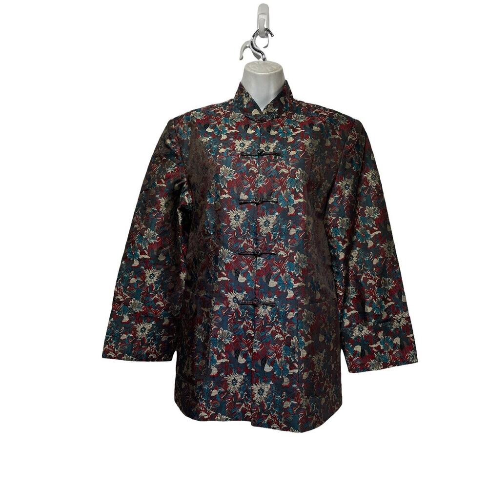 Vintage Lan Vie Asian Brocade Button up long sleeve V-neck blazer Coat